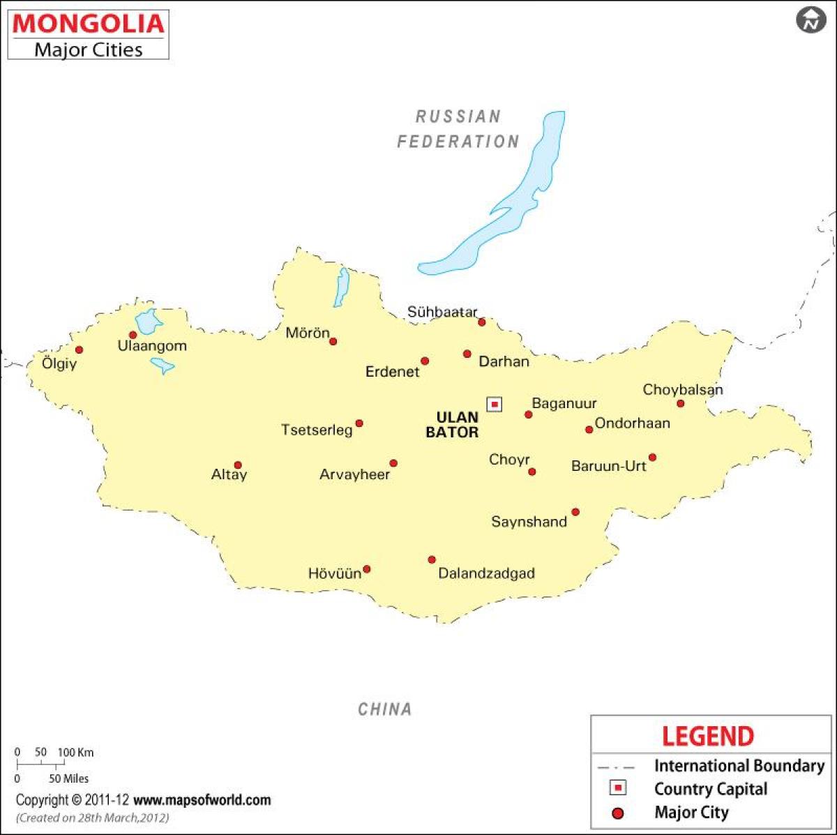 Mongòlia mapa amb les ciutats