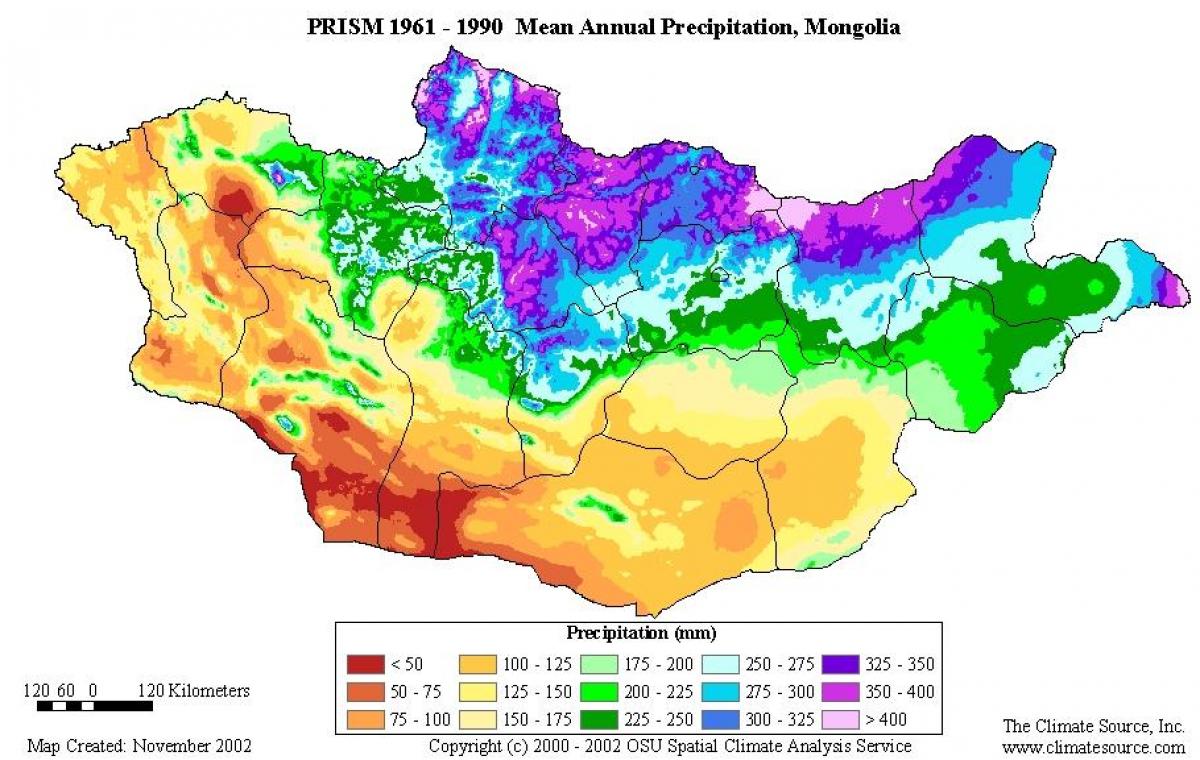 mapa de Mongòlia densitat de població