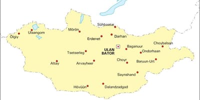 Mongòlia mapa amb les ciutats