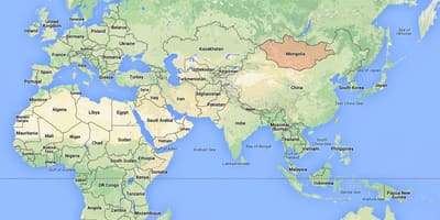 Mapa del món que mostra Mongòlia
